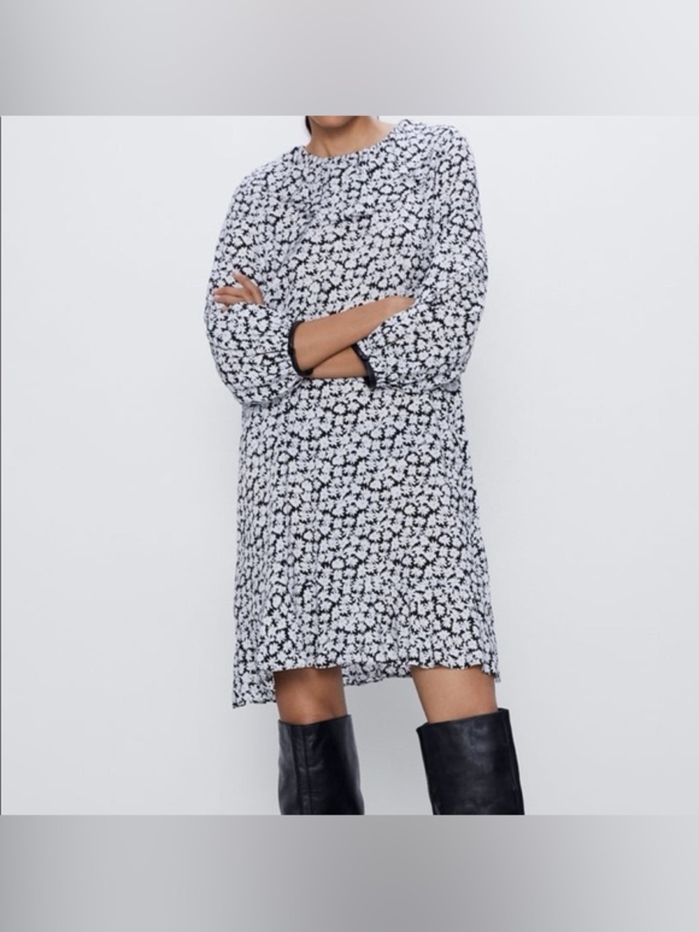 Zara flutter neck shift mini dress small classy chic feminine bohemian short